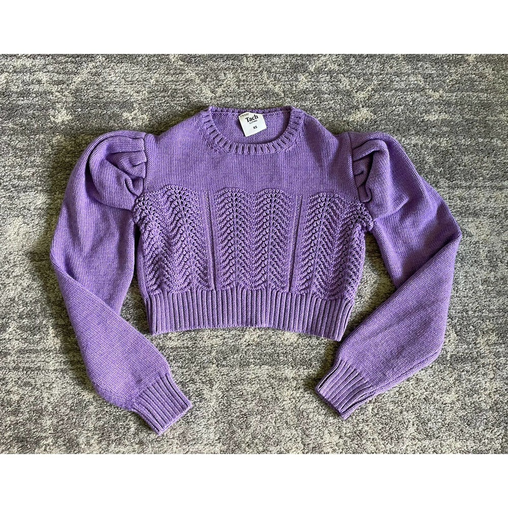 Tach Clothing Womens XS Knit Sweater Purple Crop Scallop N7